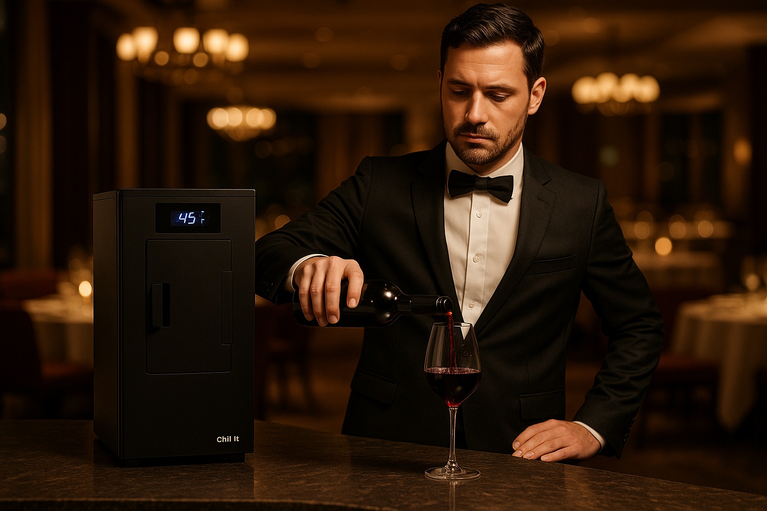 Máquina Chill It Wine instalada en un restaurante junto a la cava de vinos