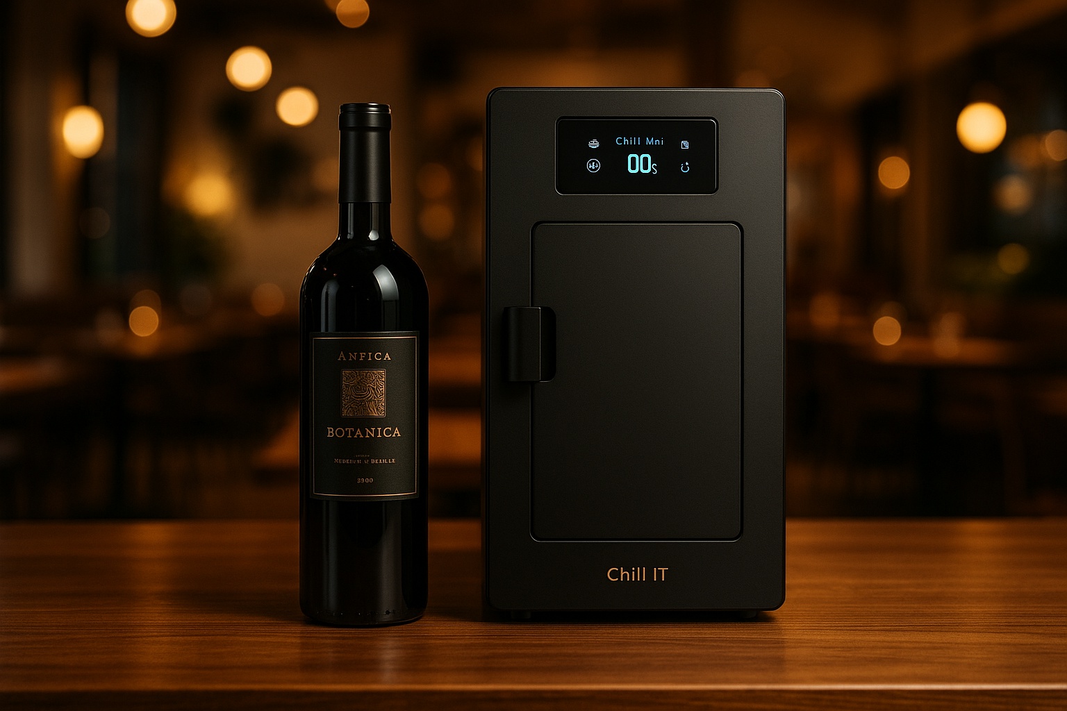 Máquina Chill It Wine instalada en un restaurante junto a la cava de vinos