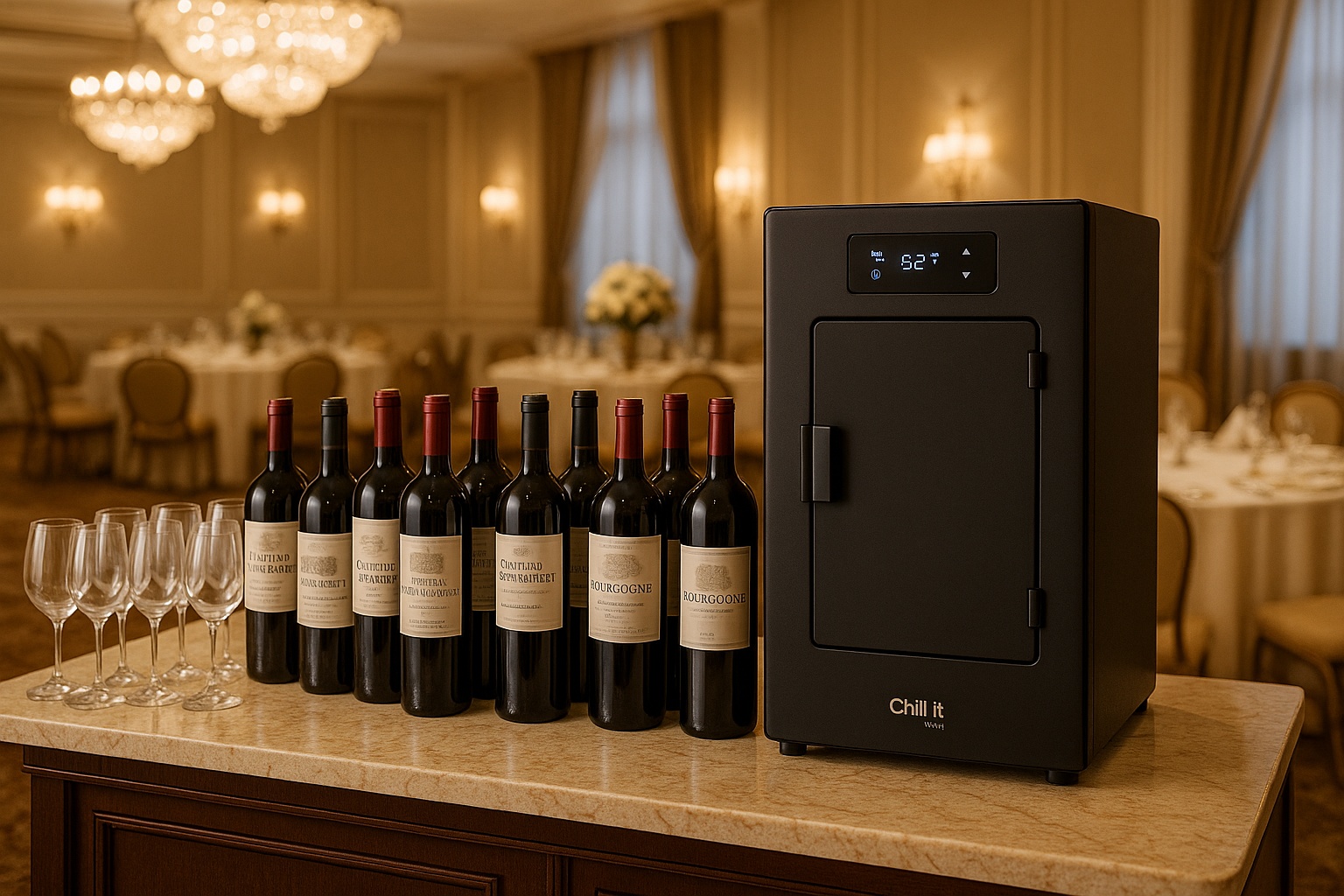 Máquina Chill It Wine instalada en un restaurante junto a la cava de vinos