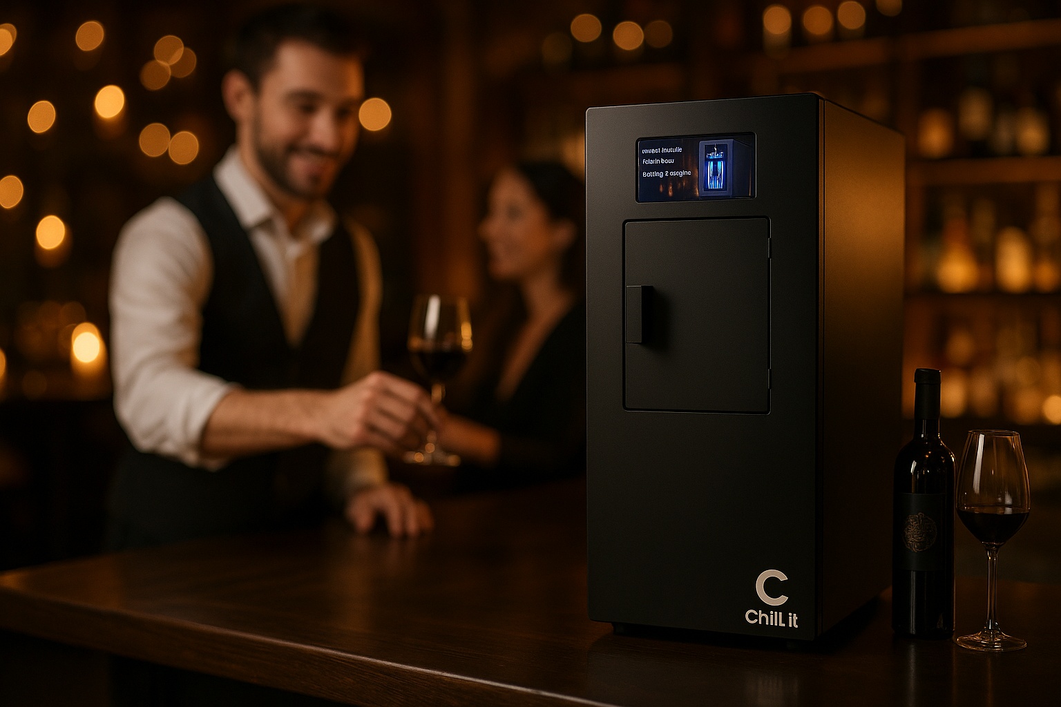Máquina Chill It Wine instalada en un restaurante junto a la cava de vinos