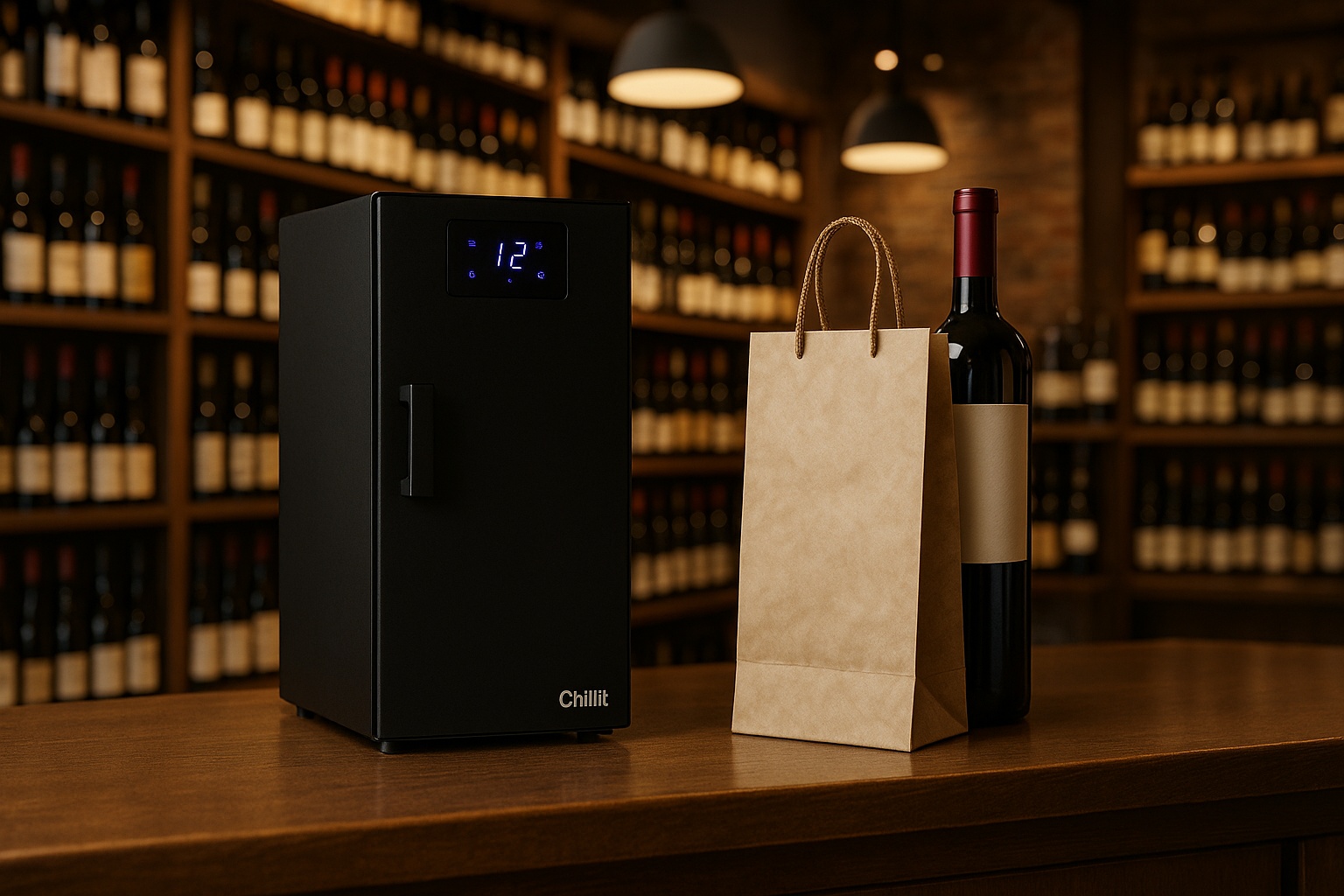 Máquina Chill It Wine instalada en un restaurante junto a la cava de vinos