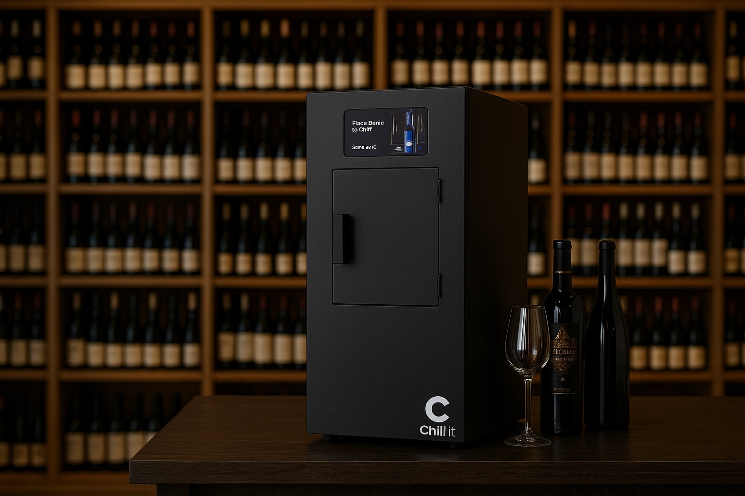 Máquina Chill It Wine instalada en un restaurante junto a la cava de vinos