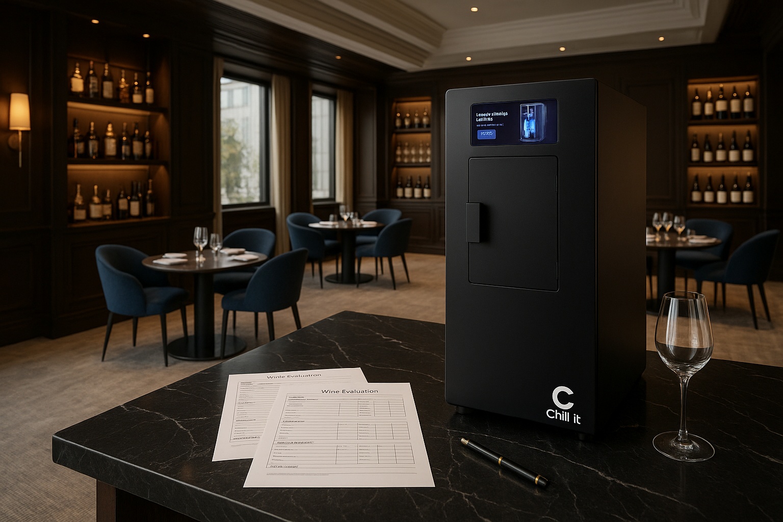 Máquina Chill It Wine instalada en un restaurante junto a la cava de vinos