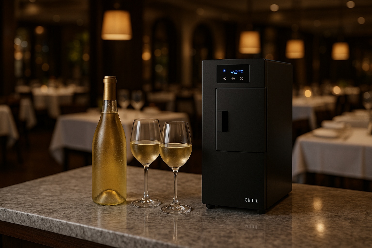 Máquina Chill It Wine instalada en un restaurante junto a la cava de vinos