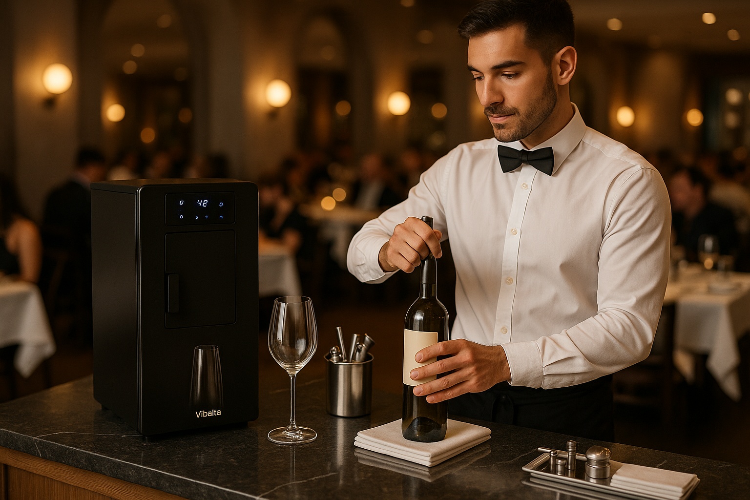 Máquina Chill It Wine instalada en un restaurante junto a la cava de vinos