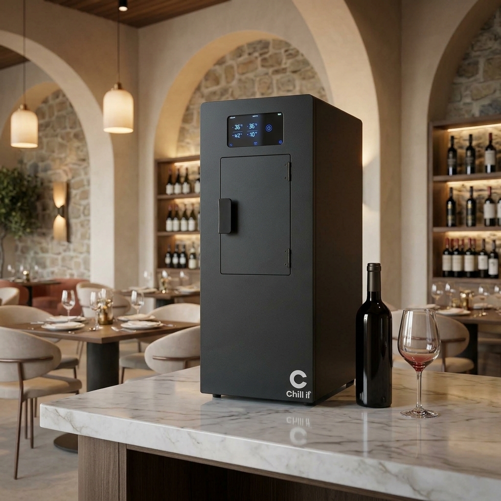 Máquina Chill It Wine instalada en un restaurante junto a la cava de vinos