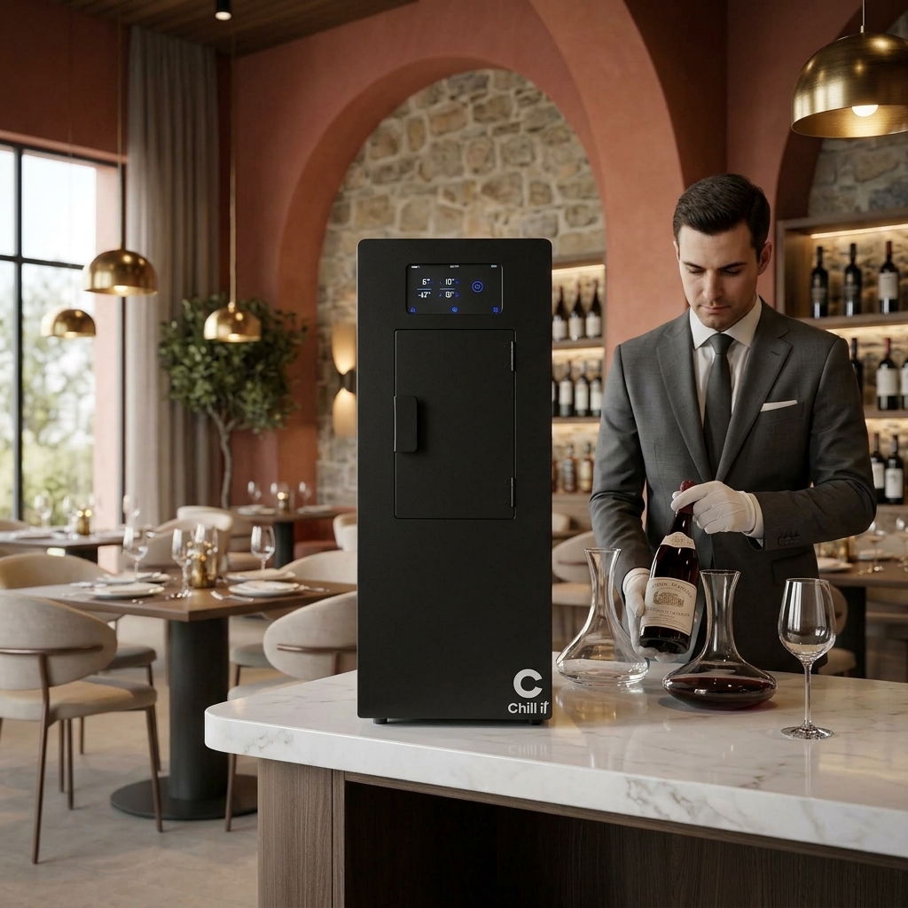 Máquina Chill It Wine instalada en un restaurante junto a la cava de vinos