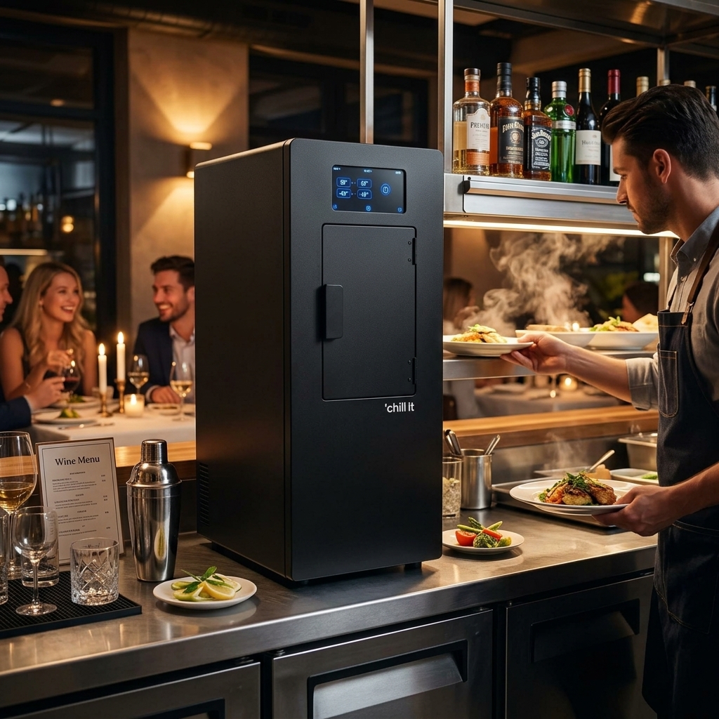Máquina Chill It Wine instalada en un restaurante junto a la cava de vinos