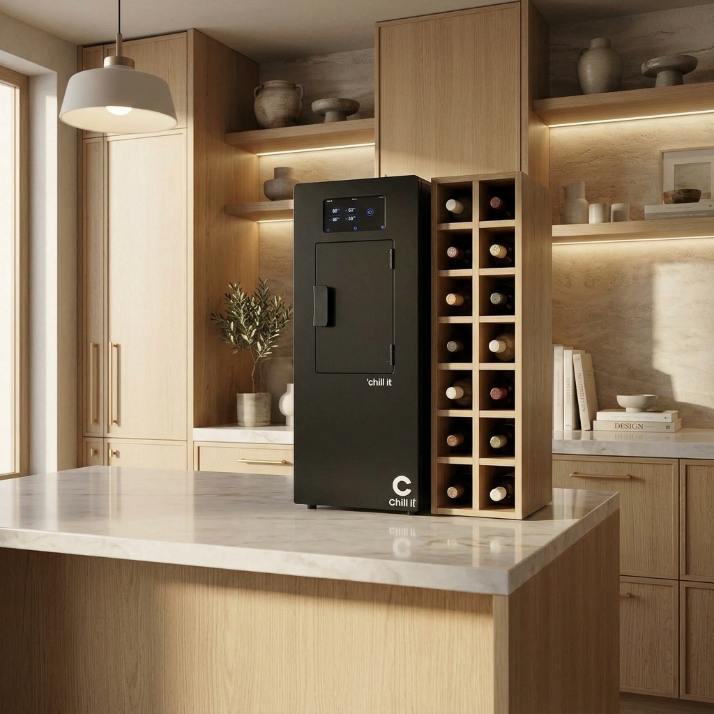 Máquina Chill It Wine instalada en un restaurante junto a la cava de vinos
