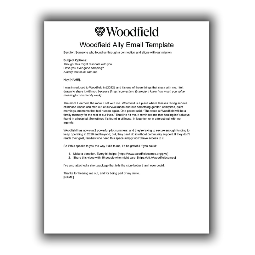 A fundraising email template for Woodfield allies