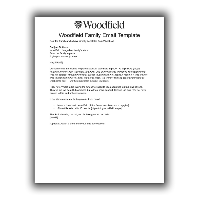 A fundraising email template for Woodfield families