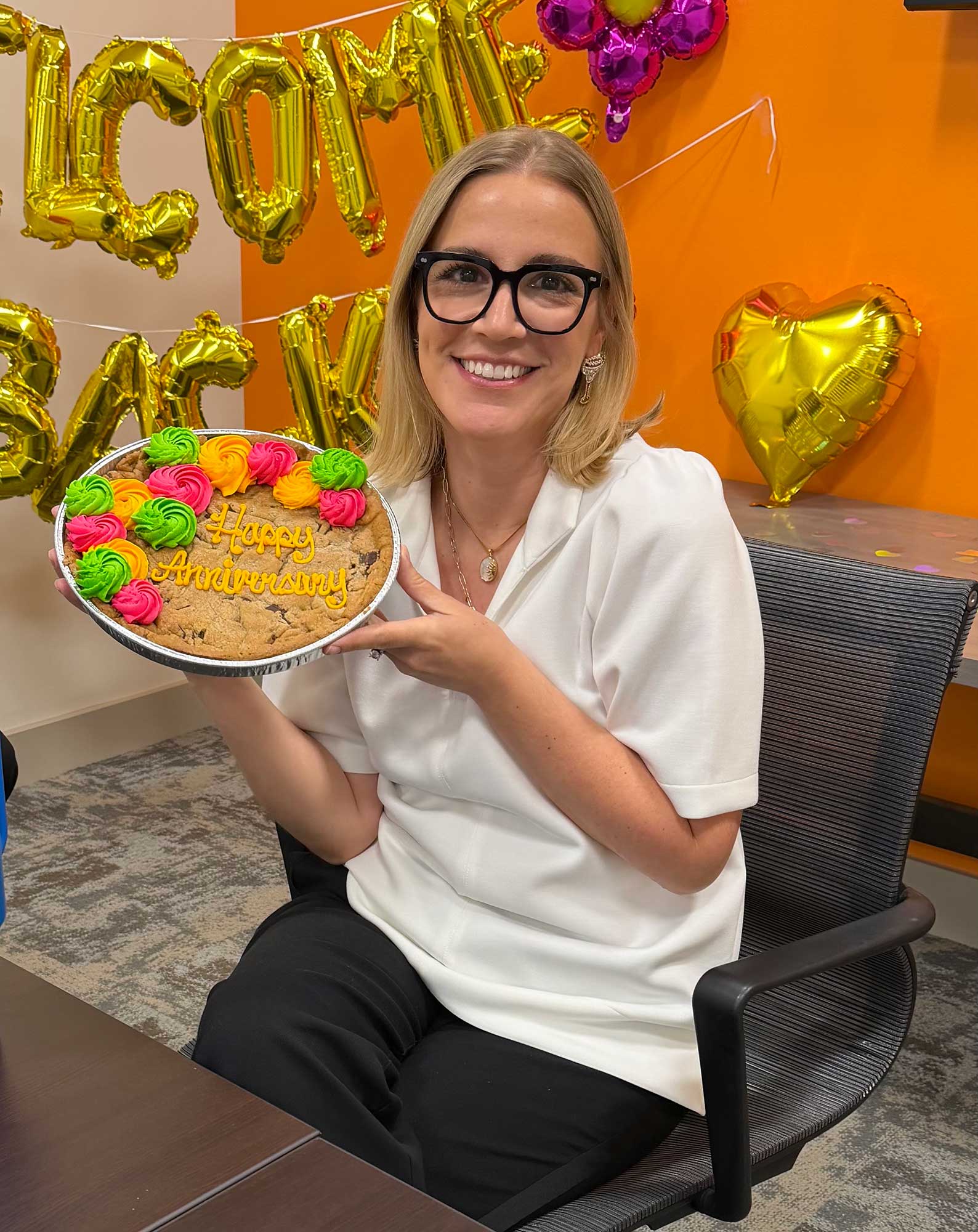 Amanada Gill, payroll manager, celebrates her five-year anniversary at THS.