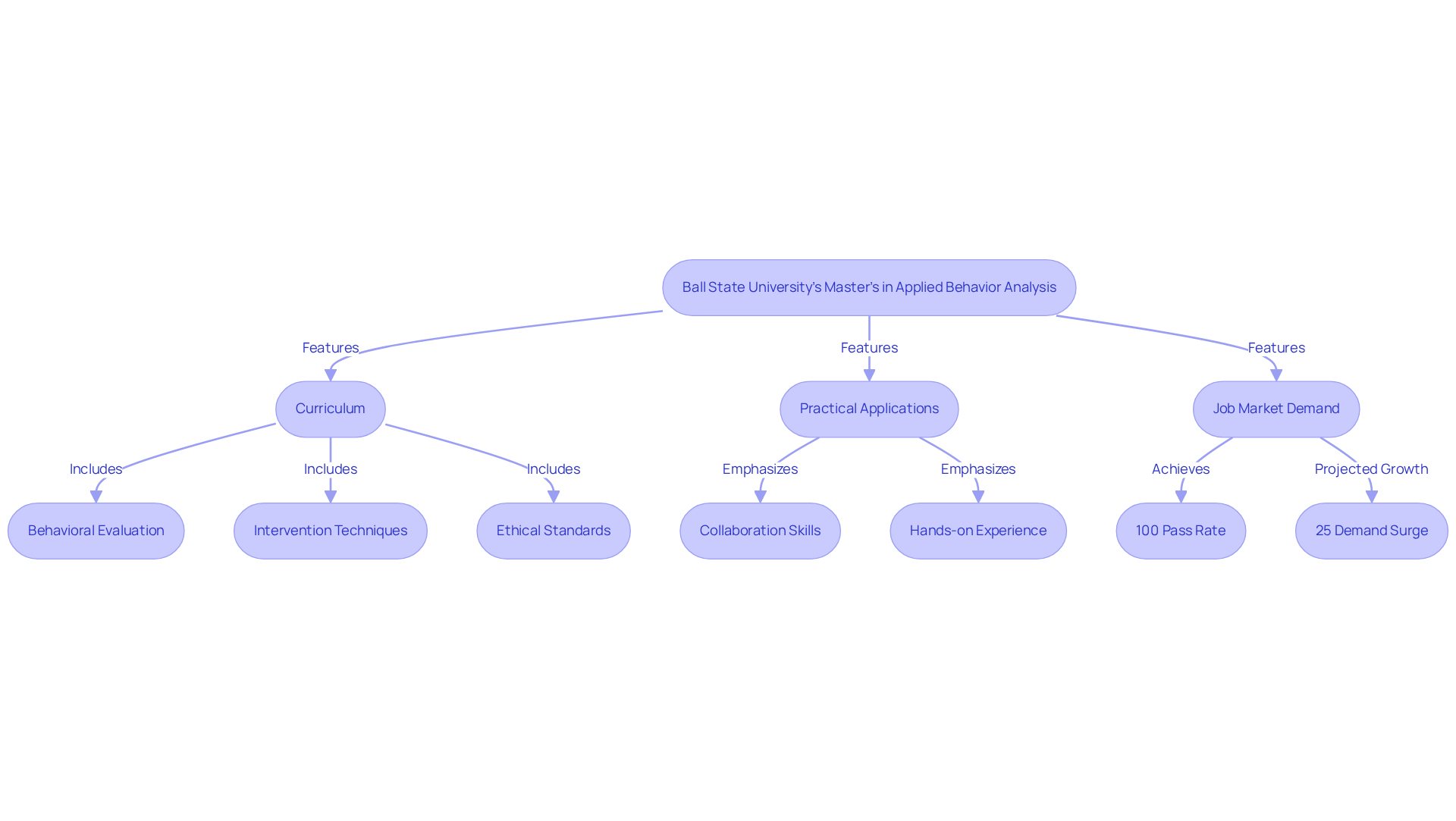 Follow the flow from the program's features to see how they connect to career success, highlighting how each part supports graduates in meeting job market demands.