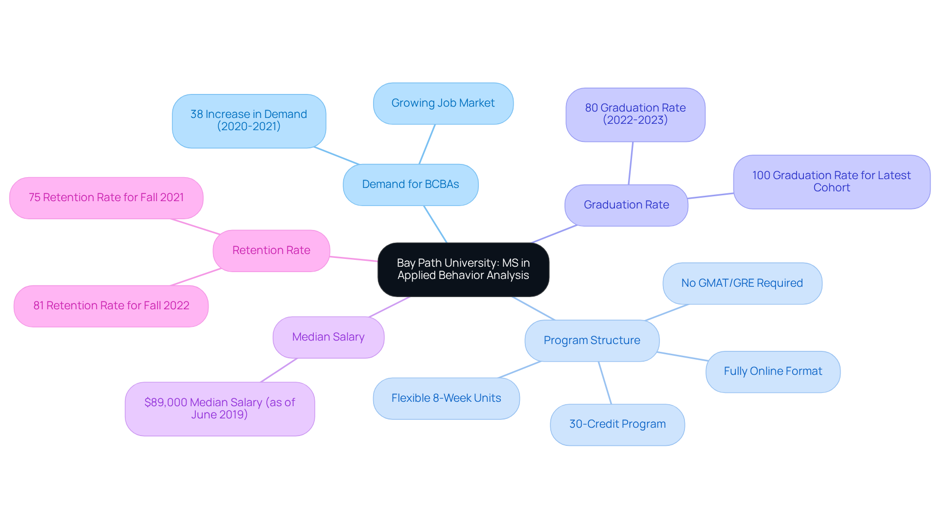 The center shows the program title, and the branches represent key areas of focus. Each branch contains details that help you understand the program's strengths and benefits.