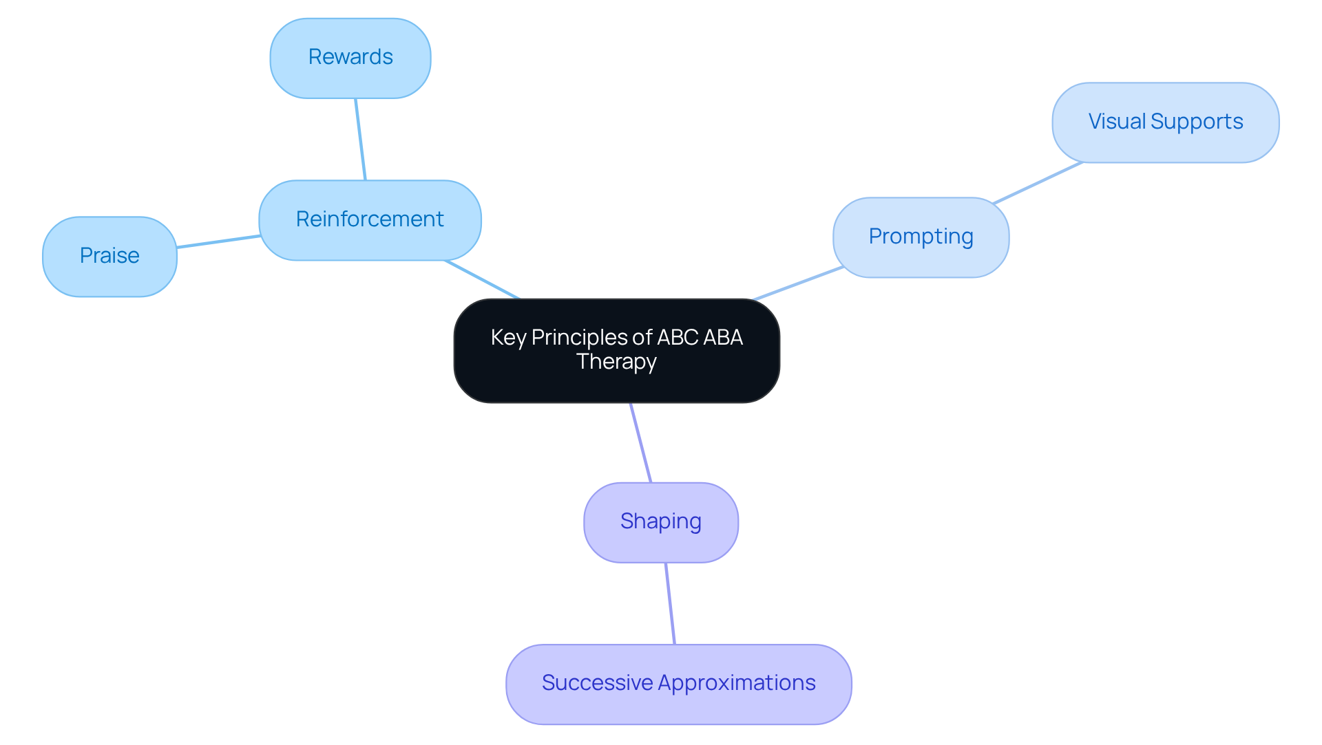 The central node represents the main topic, while the branches show the key principles and their examples. Follow the branches to understand how each principle supports behavioral changes.