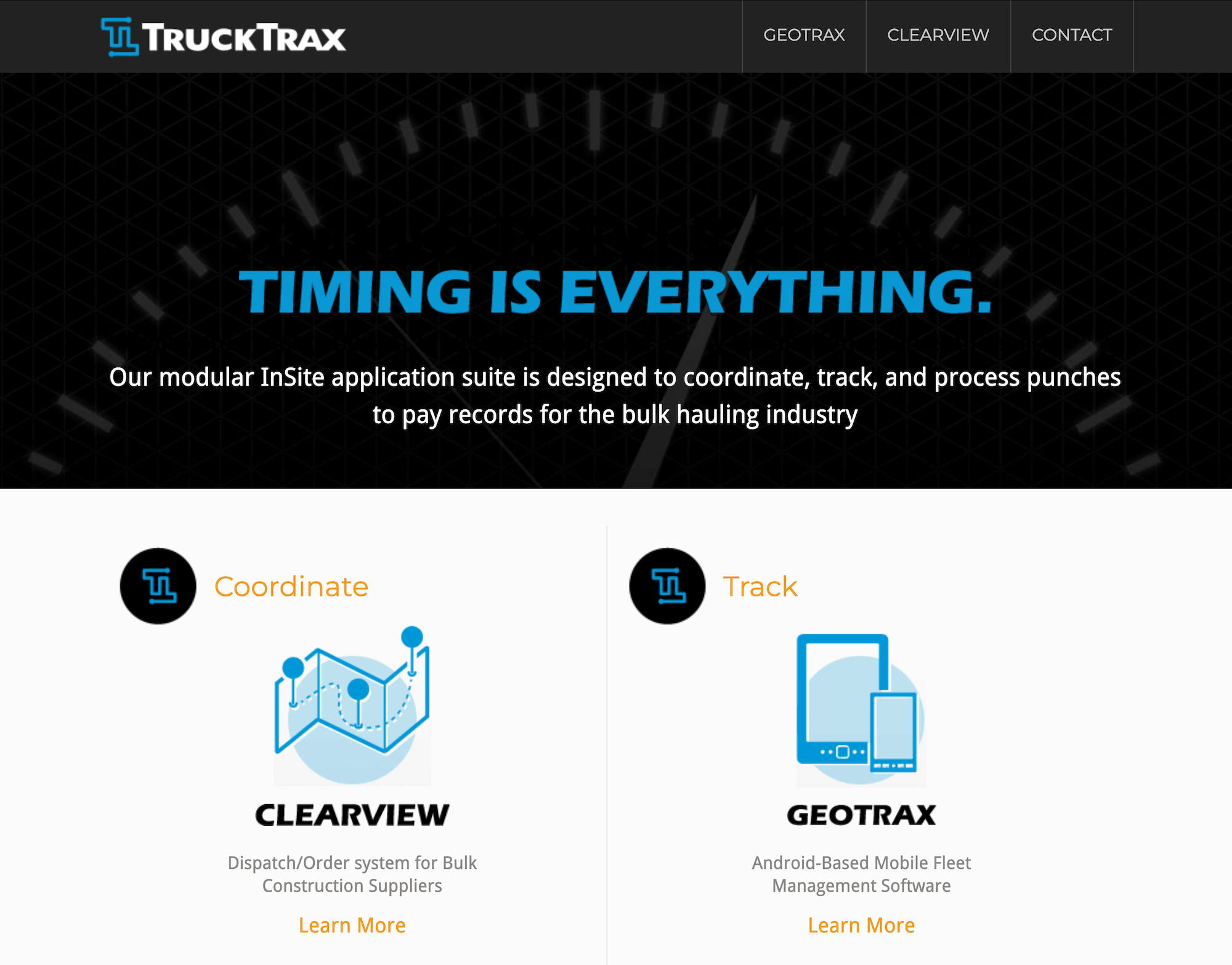 TruckTrax homepage: Timing is everything