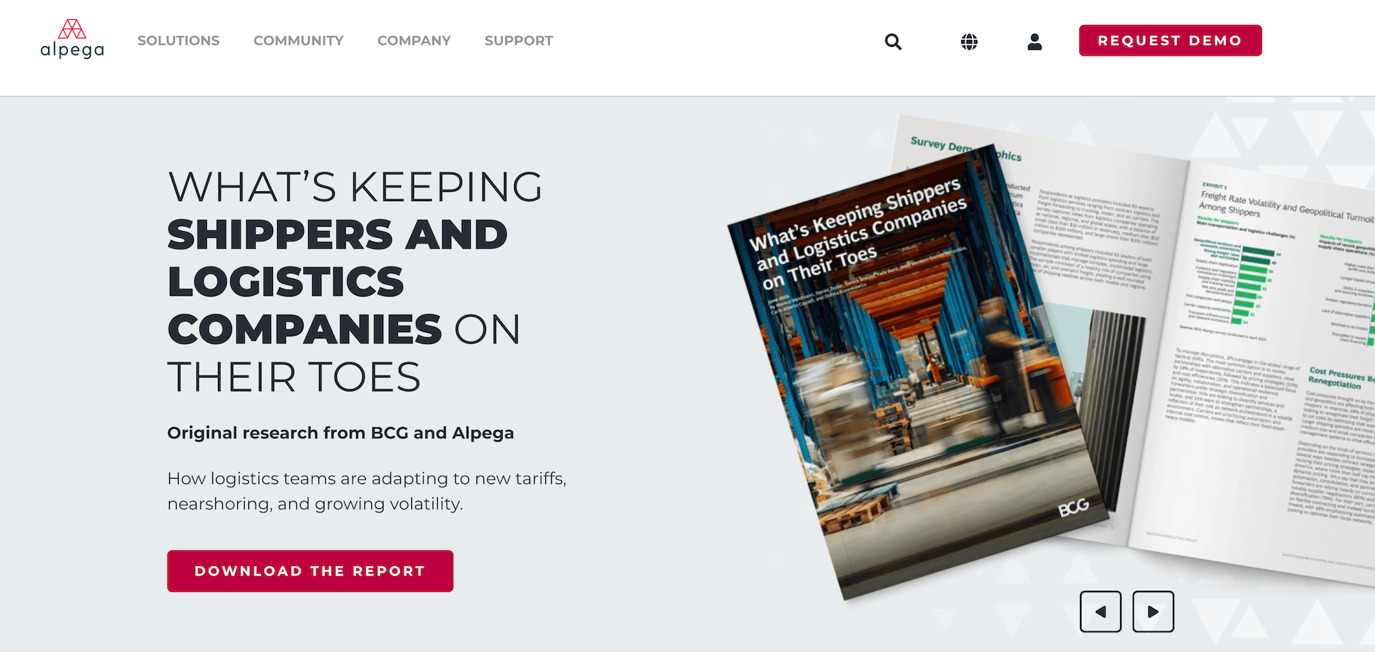 Alpega homepage: What's Keeping Shippers and Logistics Companies on Their Toes