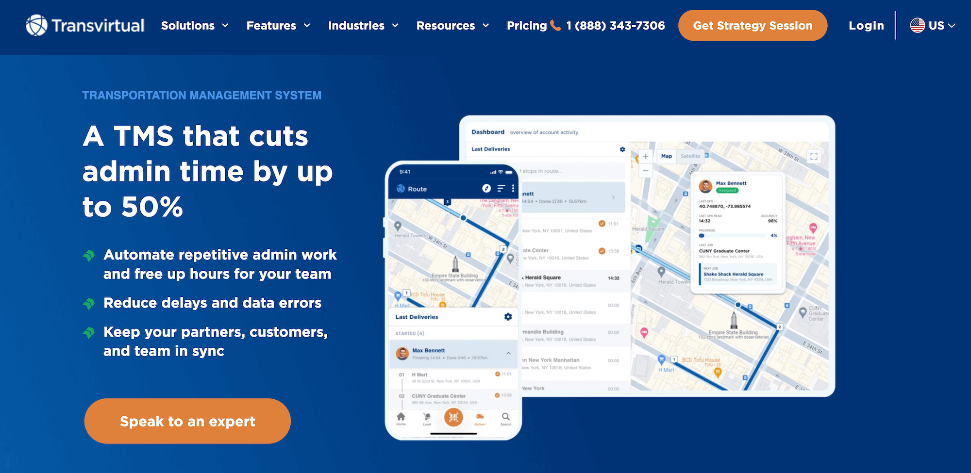Transvirtual homepage: A TMS that cuts admin time by up to 50%