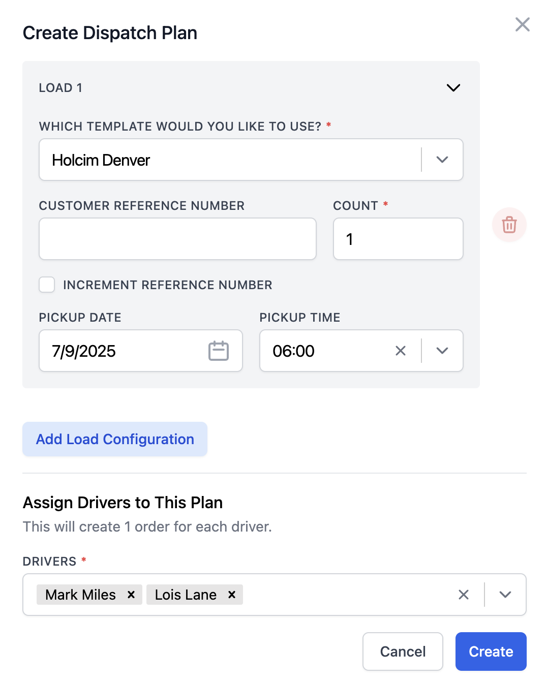 Create Dispatch Plan and Assign Drivers