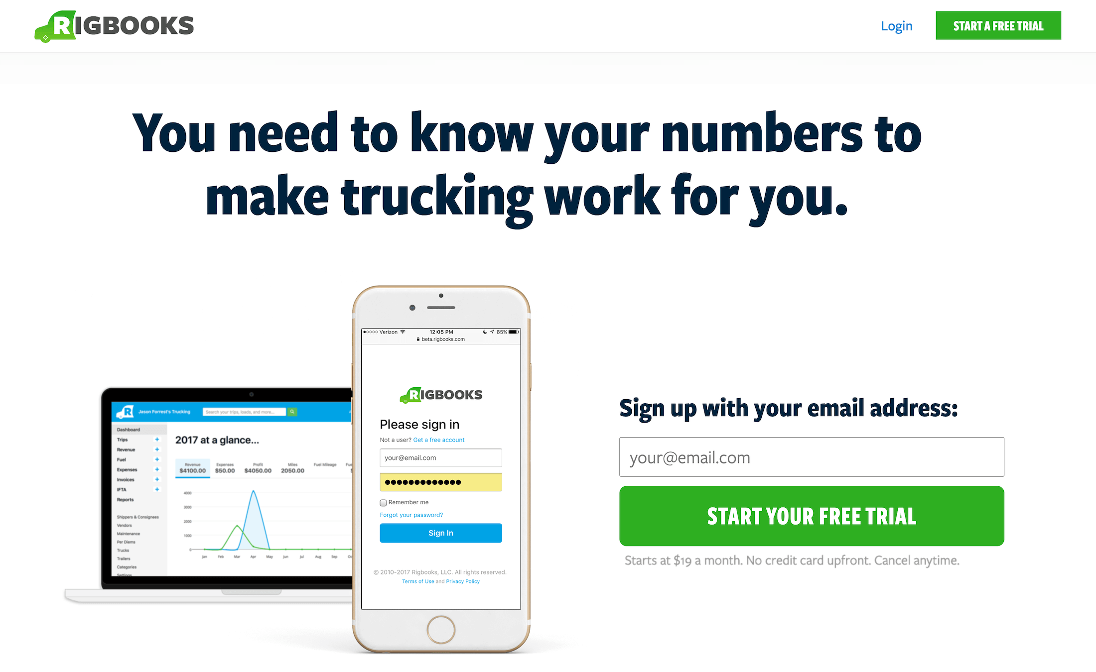 Rigbooks homepage: You need to know your numbers to make trucking work for you.