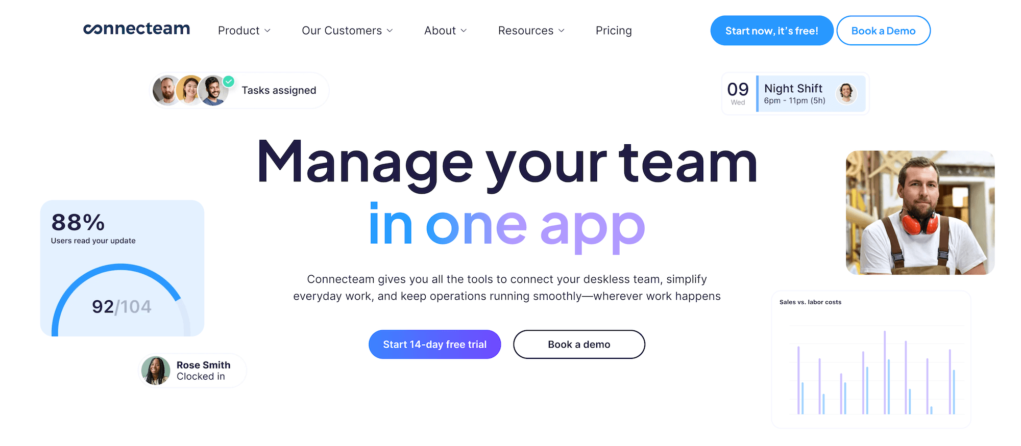 Connecteam homepage: Manage your team in one app
