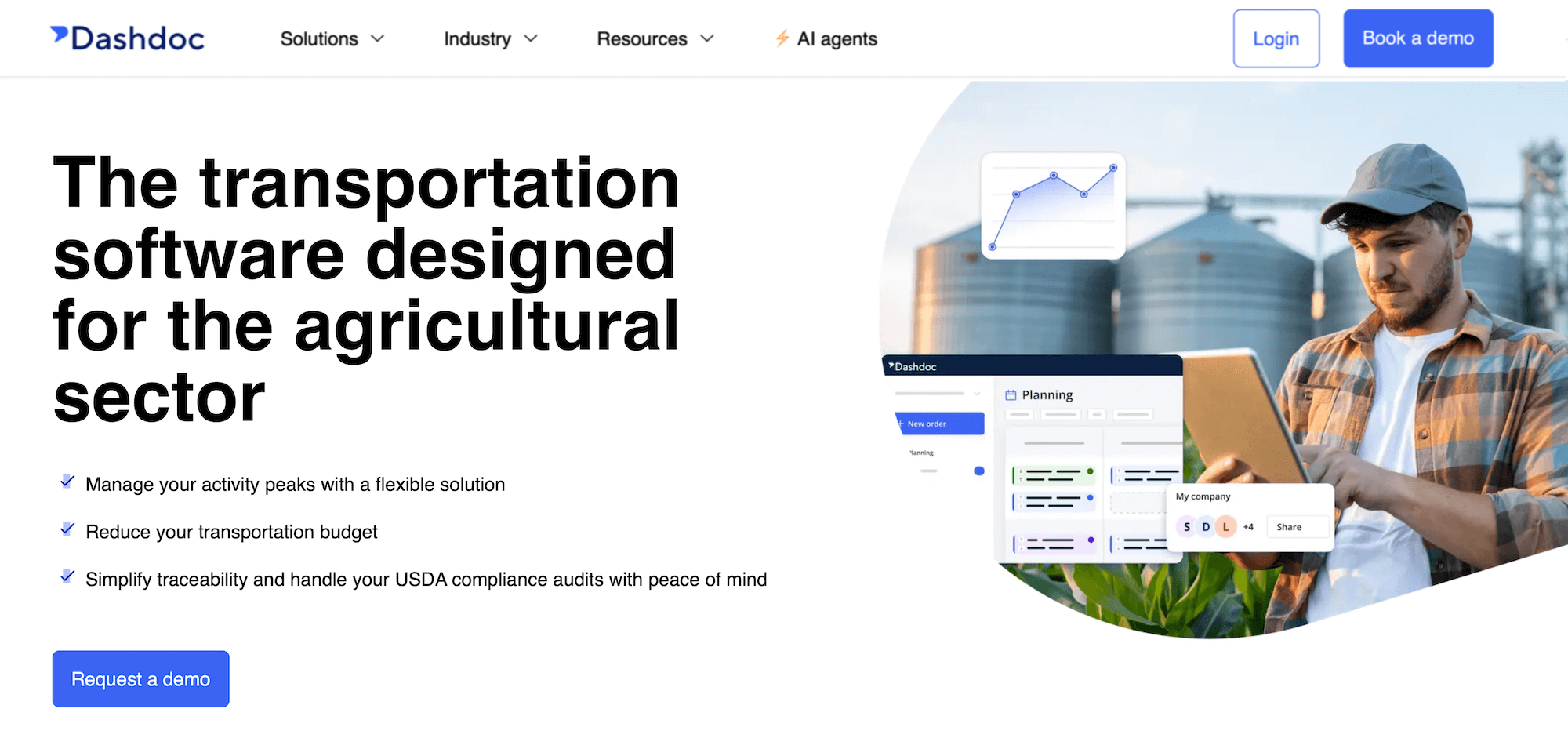 Dashdoc homepage: The transportation software designed for the agricultural sector