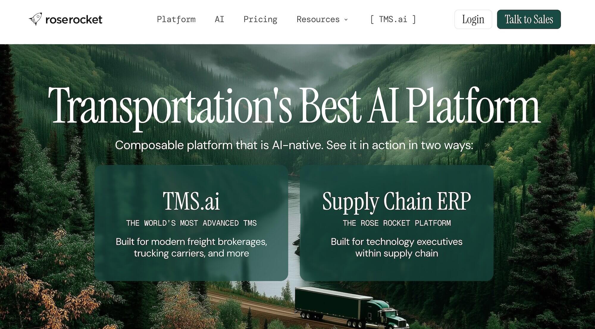 Rose Rocket homepage: Transportation's Best AI Platform