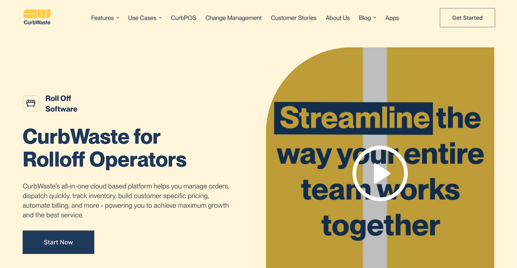 CurbWaste homepage: Roll off Software