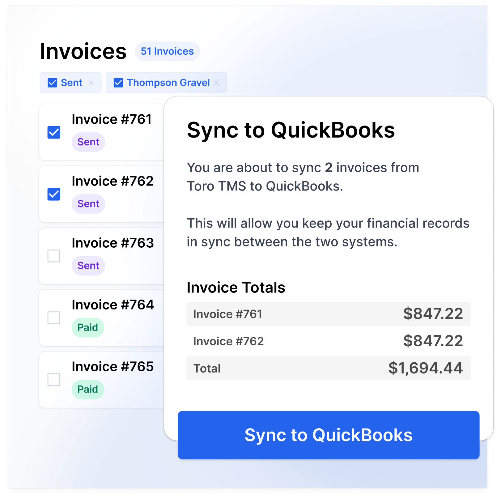Sync to QuickBooks: Invoices