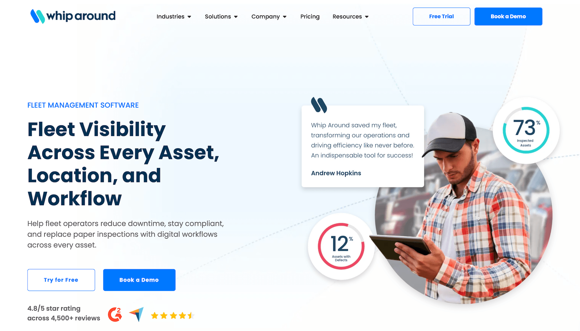 Whip Around homepage: Fleet Visibility, Across Every Asset, Location, and Workflow