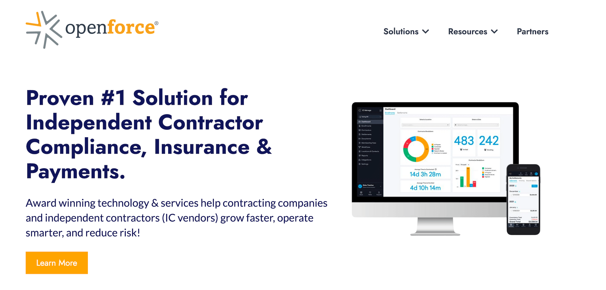 Openforce homepage: Proven #1 Solution for Independent Contractor Compliance