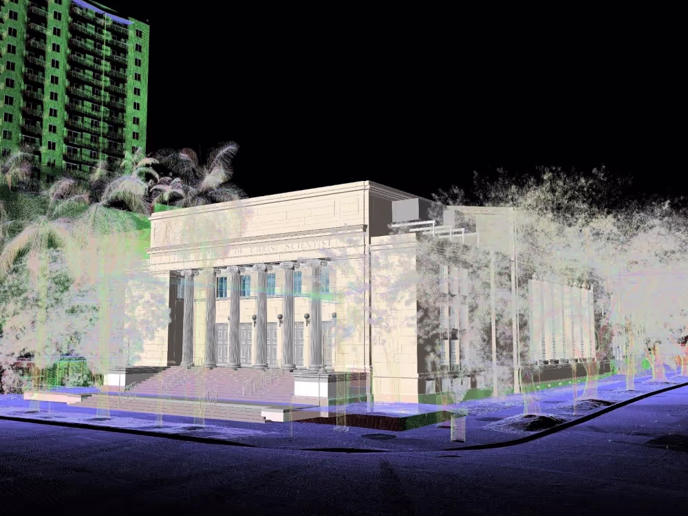 Church Laser scan data with building information model overlay - Existing Conditions GPRS