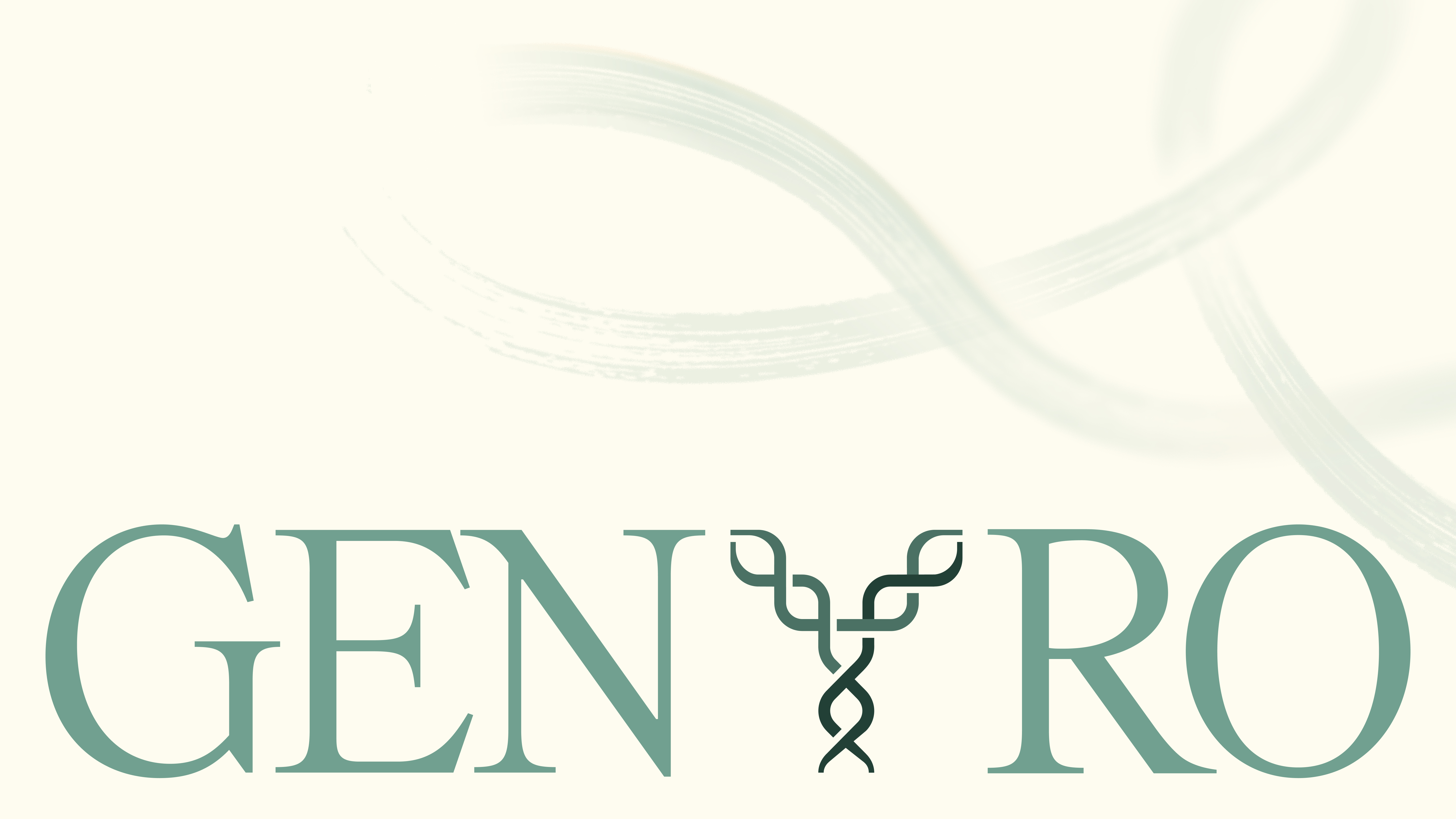 Text 'GENYRO' with a stylized DNA double helix forming the letter Y and light swooshes in the background.