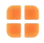 Four translucent orange squares arranged in a 2x2 grid on a light gray background.