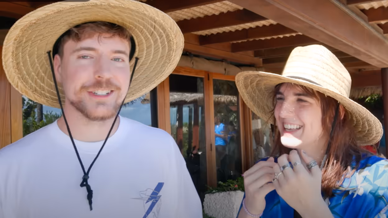 A thumbnail of mr. beast talking to a girl 