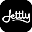 A black and white logo with the word jettty.
