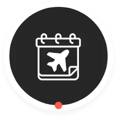 Calendar icon with an airplane symbol indicating travel or flight schedule.