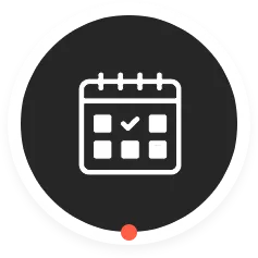 Icon of a calendar with a checkmark on one of the dates inside a dark circle.