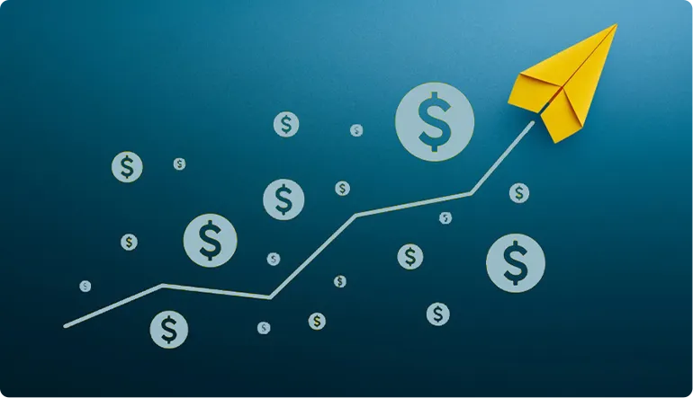 Woman with glasses sitting inside a private jet, holding a smartphone and looking out the window.