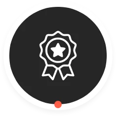 White airplane icon flying between two location pins on a black circular background.