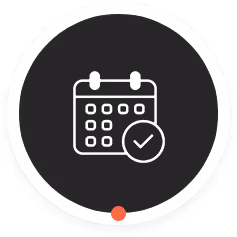 Icon of a calendar with a checkmark indicating booking or scheduling confirmation.