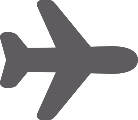 Simple gray airplane icon viewed from above with wings and tail visible.