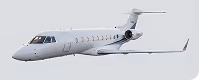 White private jet airplane flying against a plain sky background.