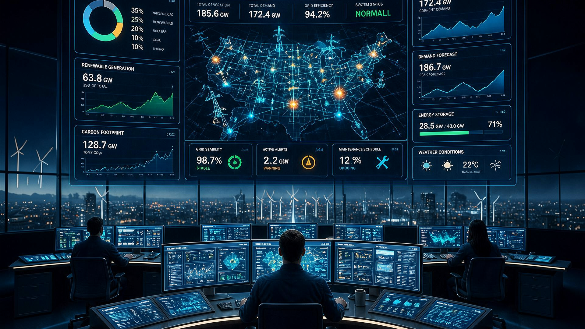 India smart grid control room monitoring electricity network and smart meter data