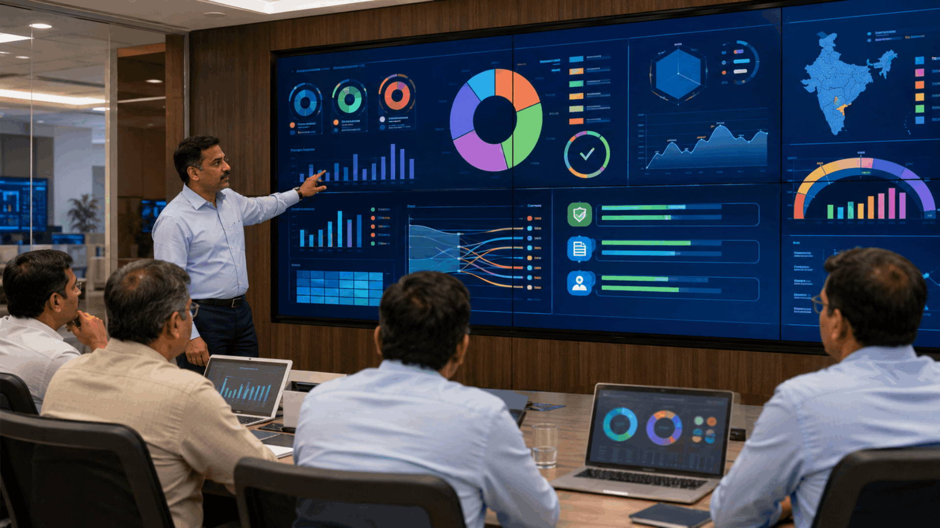 DISCOM leaders reviewing audit-ready utility data on a digital dashboard