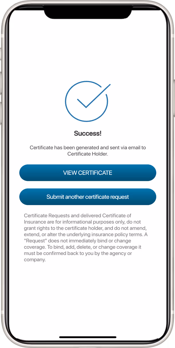 How Certs on Demand looks on a mobile screen with IA App