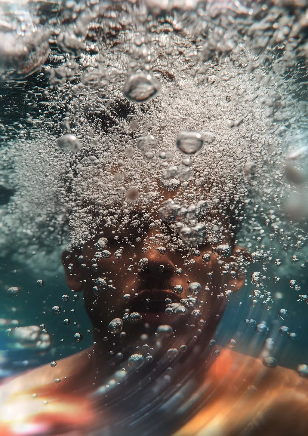Person dipping their head under water for a cold plunge