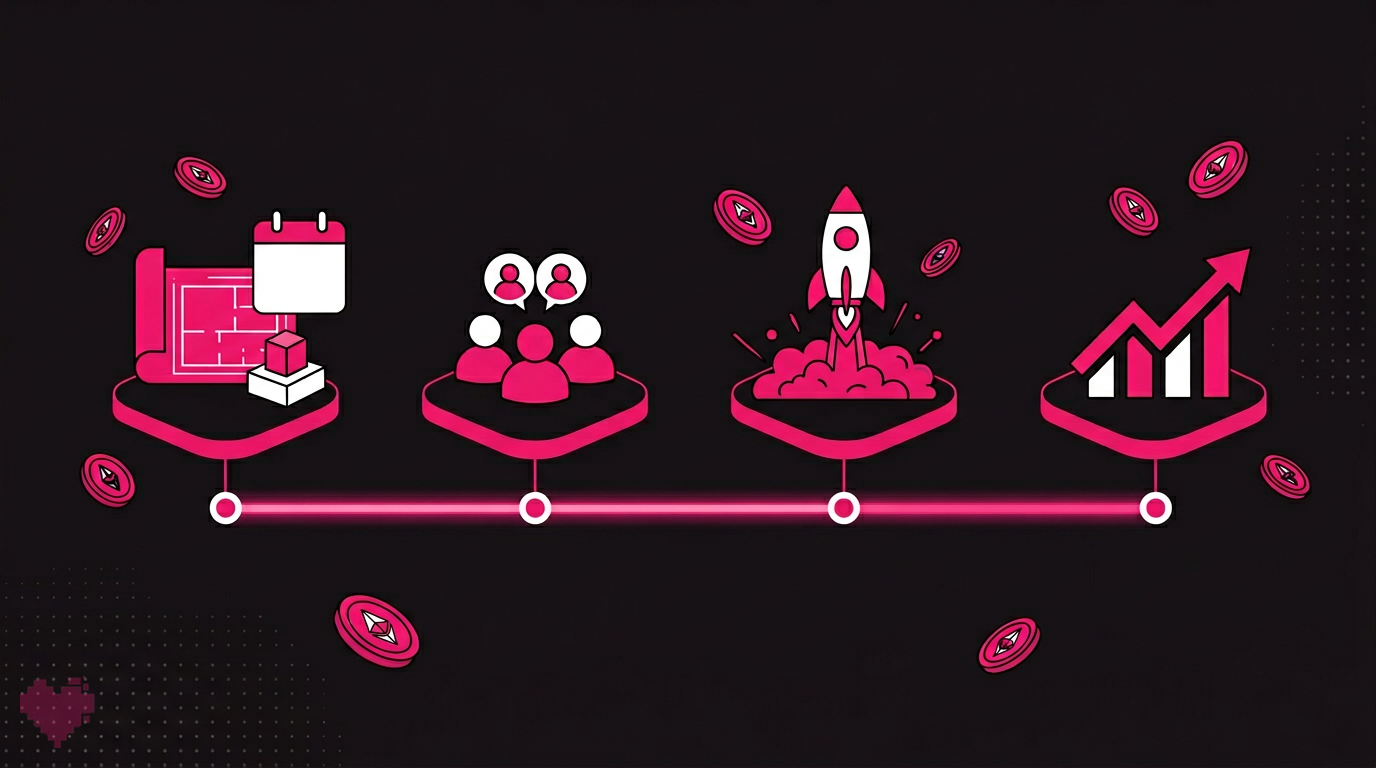 Token launch timeline showing key marketing milestones and deadlines