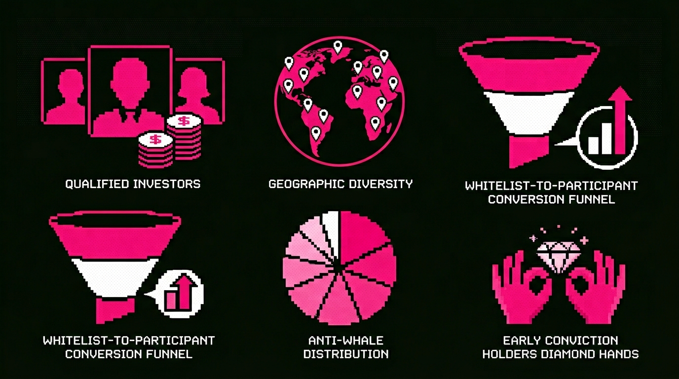 Presale marketing results dashboard showing whitelist growth and investor conversion metrics
