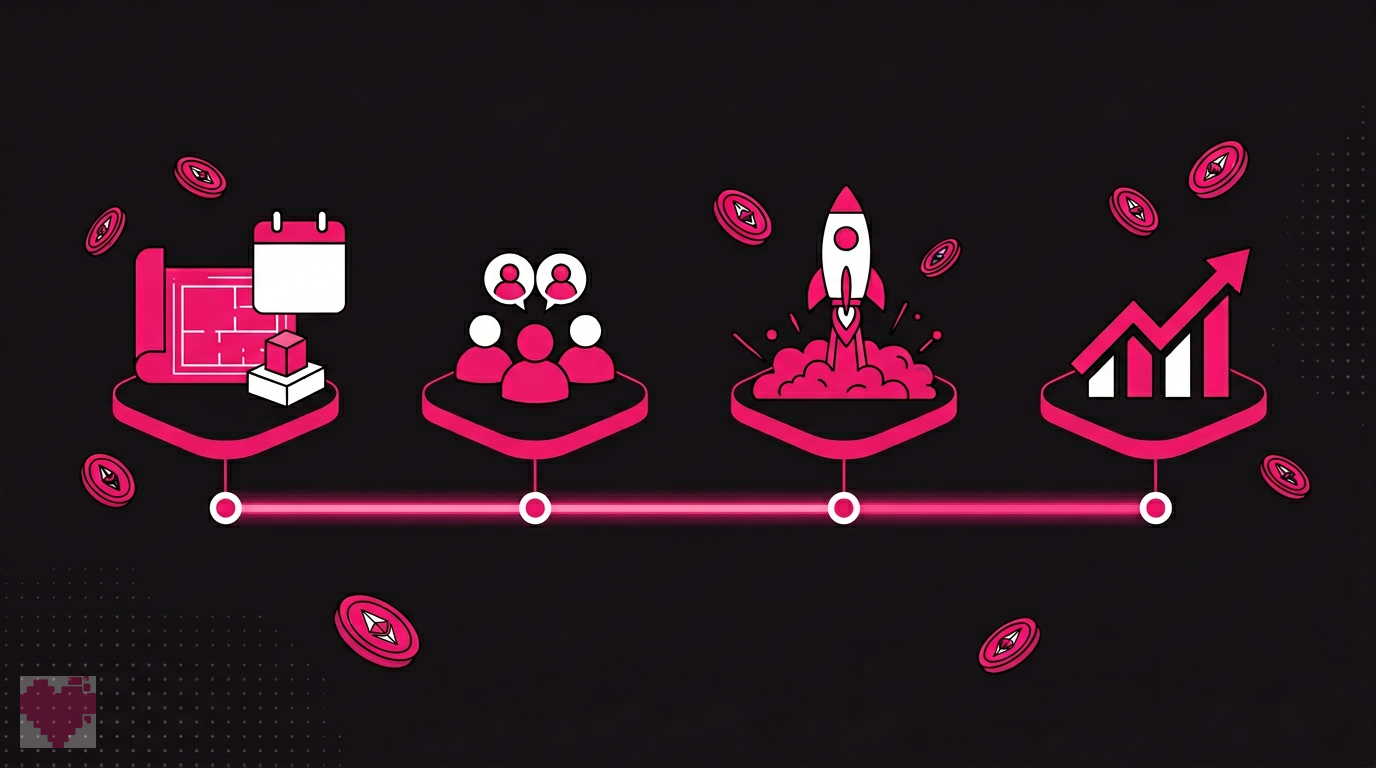 Token launch marketing dashboard showing pre-launch metrics and community growth